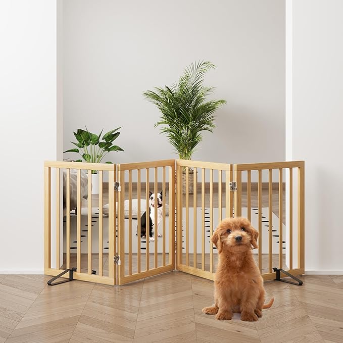 Natural 37-74" Wide Dog Gate for Stair, Bamboo Dog Gates for The House Doorways by MinoKesper