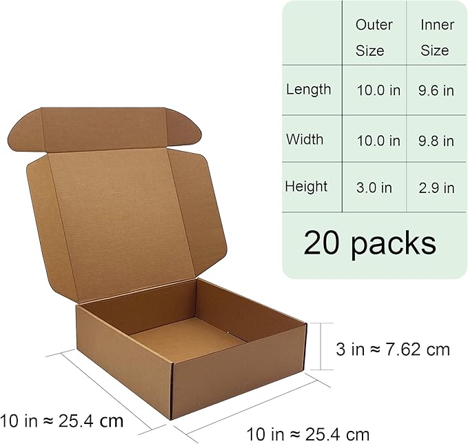 10x10x3 inch Shipping Boxes，Bulk 20 Pack，Brown Corrugated Mailers Cardboard - Image 7