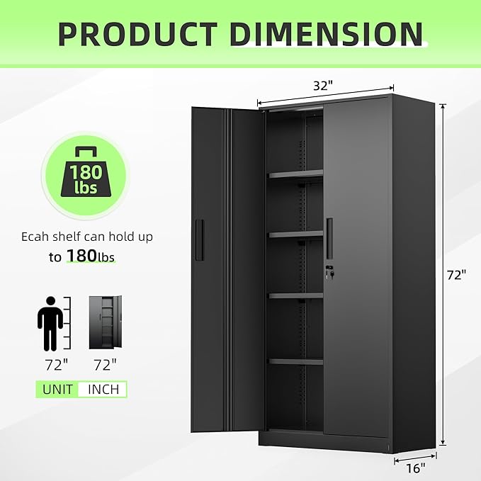 Crownland 72" Metal Storage Cabinet, Lockable Garage Storage Cabinets, High - Image 3