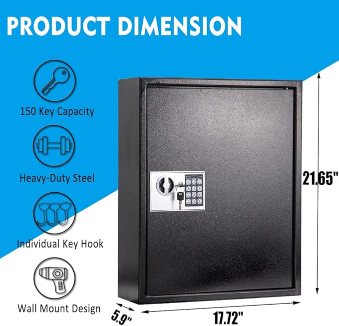 UMEKEN Key Box Wall Mount 150 Position Valet Digital Car Key Cabinet Lock Box - Image 2