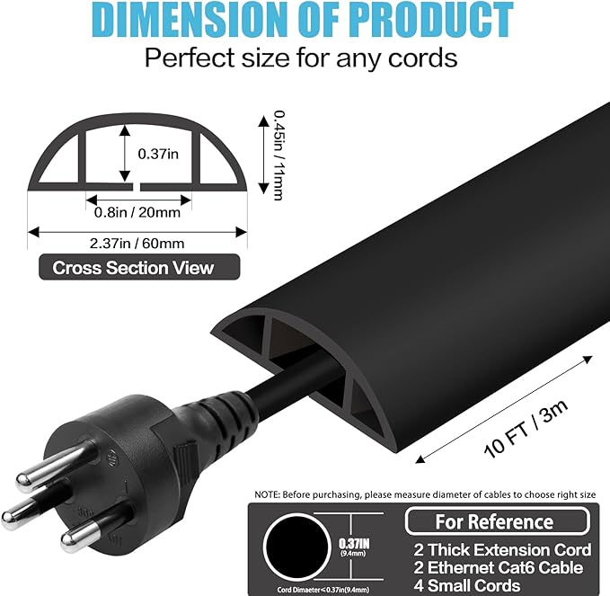 Floor Cord Cover Cavity 0.8"x0.37" Self Adhesive Cord Hider, 10FT Low Profile - Image 2