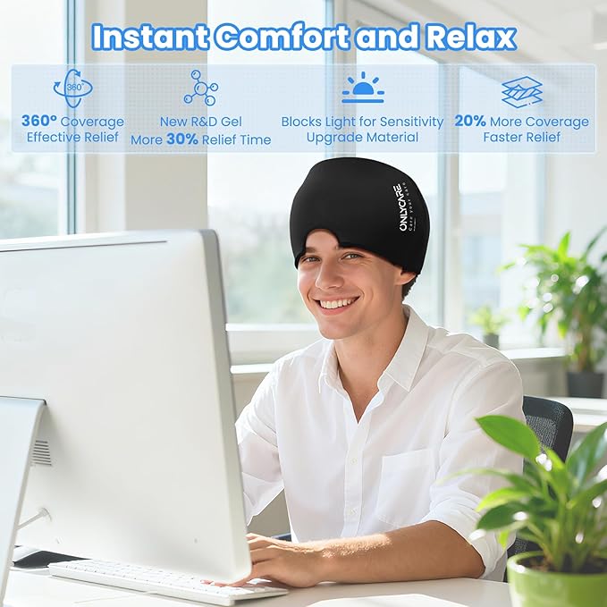 ONLYCARE Migraine Relief Cap, Upgraded Odorless Headache Relief Cap, 360° Gel - Image 5