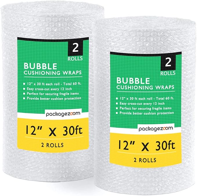 12" x 60 ft Bubble Cushion Wrap, Perforated Every 12 Inch 2 Rolls 30 ft Each by packagezoom