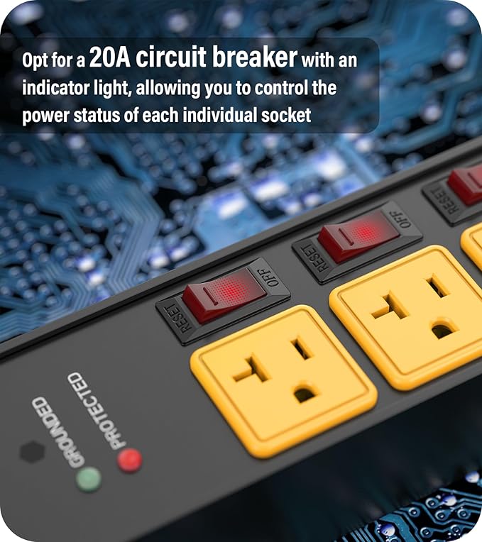 CCCEI Heavy Duty Surge Protector Power Strip 20 Amp Individual Switches. 25FT - Image 4