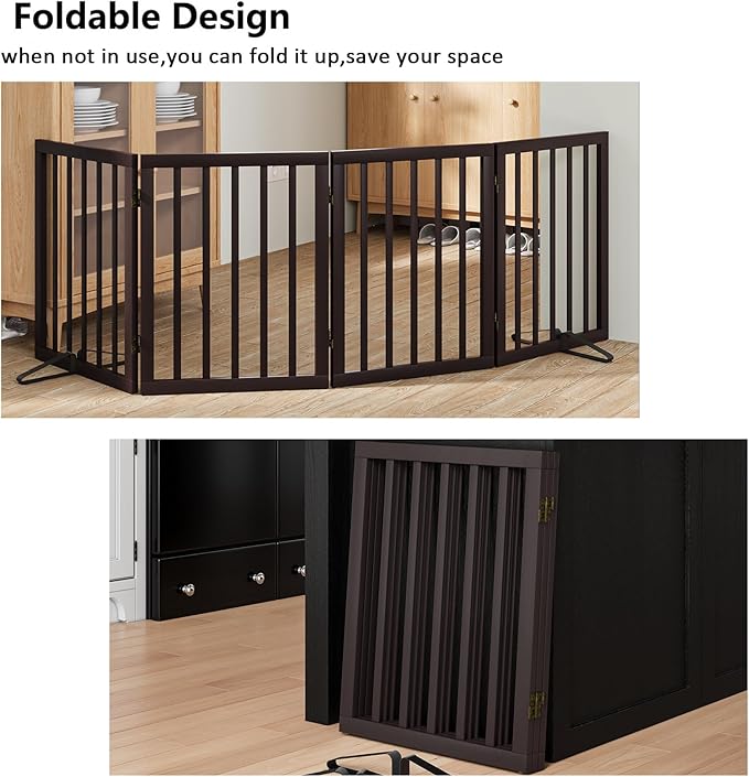 Wooden Dog Gate Freestanding Foldable 4 Panel Pet Gates Extra Wide Dog Gates - Image 4