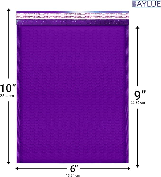 Purple Small Poly Bubble Mailers 6x10 inch #0 | Self Seal Padded Envelopes | - Image 2