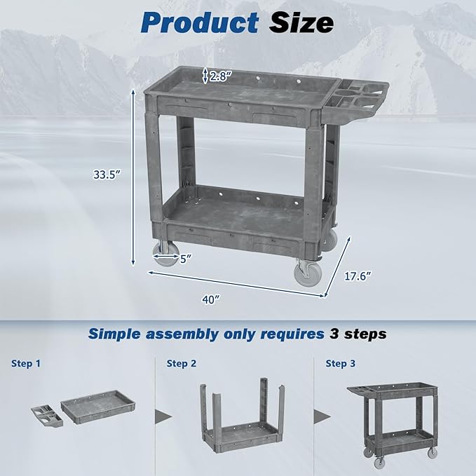 Heavy Duty Utility Rolling Tool Cart, 550 lbs Capacity Utility Service Cart - Image 6
