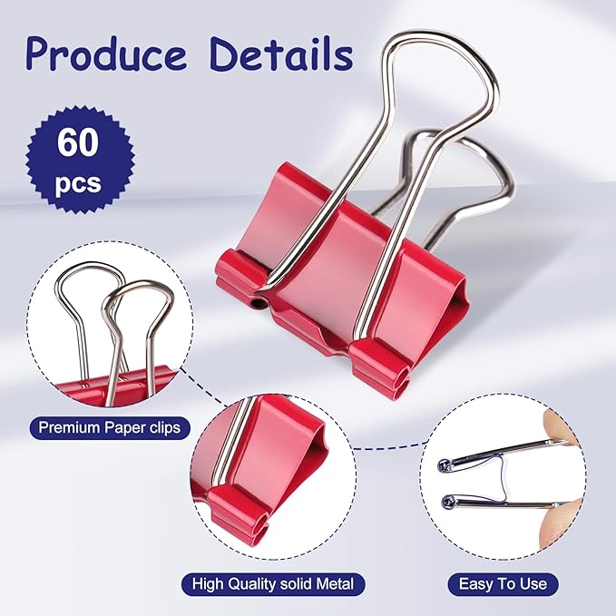 Ufmarine 60 Pcs Small Binder Clips 3/4 inch, Colored Small Paper Clips - Image 3