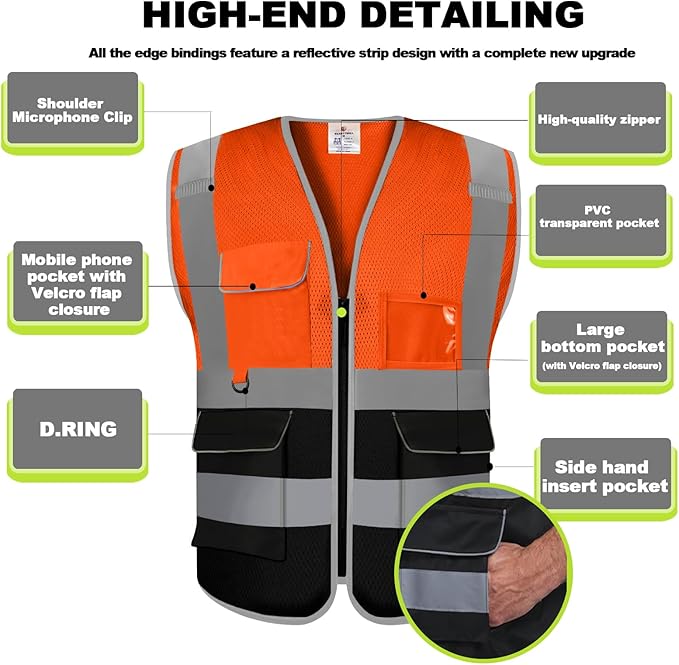 BeautyWill Custom Safety Vest Customized Logo Class 2 High Visibility - Image 3