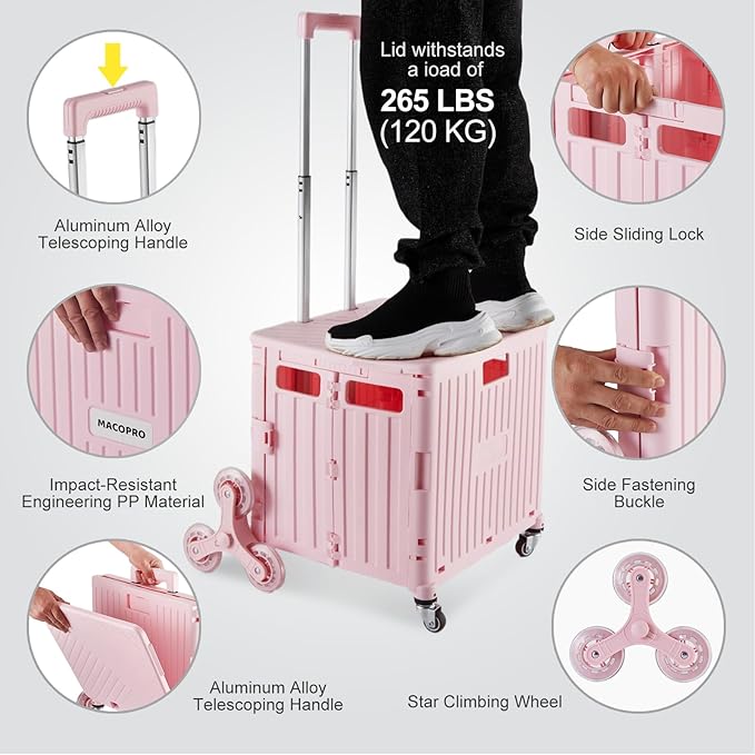 Foldable Utility Cart with Stair Climbing Wheels, Collapsible Rolling Crate - Image 8