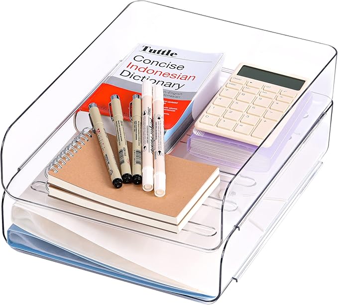 2 Pack Stackable Paper Tray, Acrylic File Organizer by CiWiVOKi