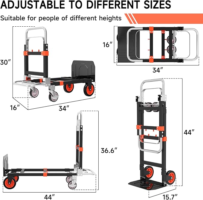 3-in-1 Heavy Duty Folding Hand Truck, 500LB Capacity Convertible Steel Dolly - Image 7
