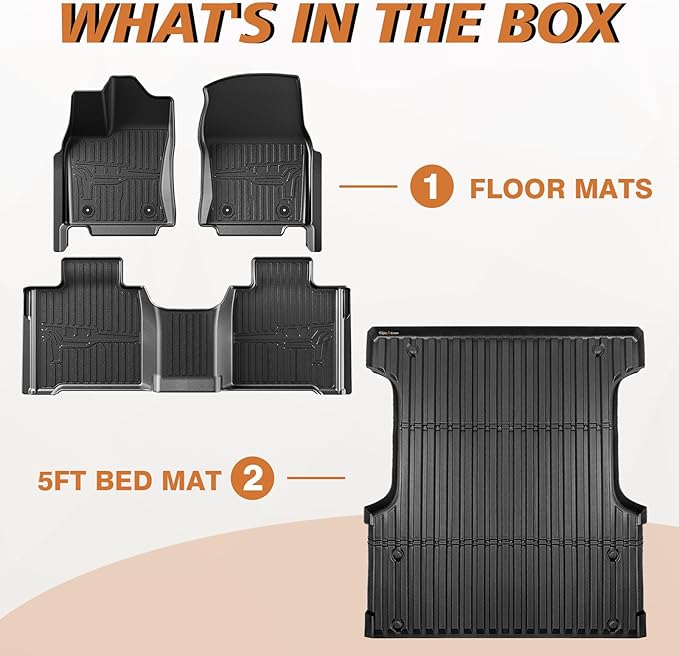 TripleAliners Truck Bed Mat & Floor Mats Front Rear Full Set Compatible - Image 8