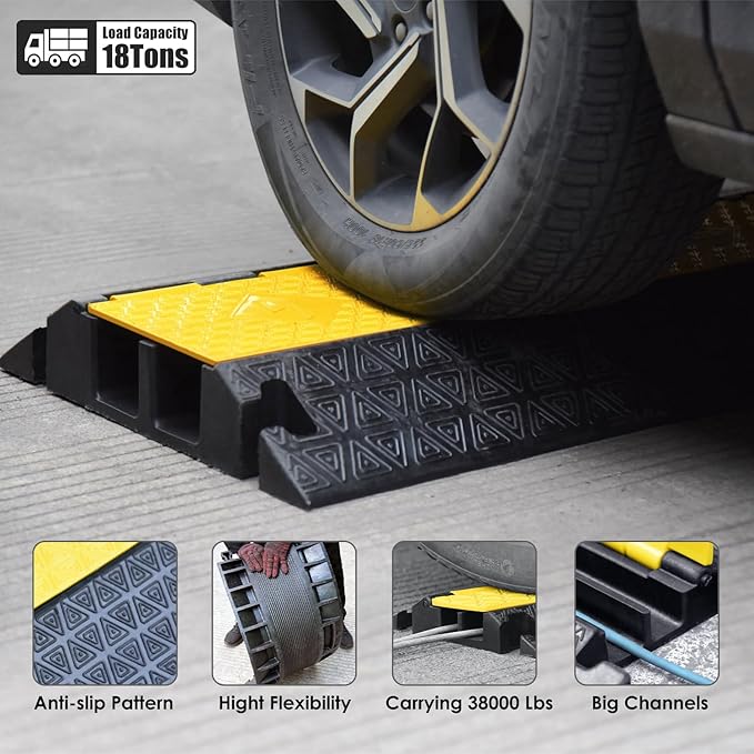 Large 2-Channel Rubber Floor Cable Protector Ramp, Heavy-Duty Floor Cable Wire - Image 5