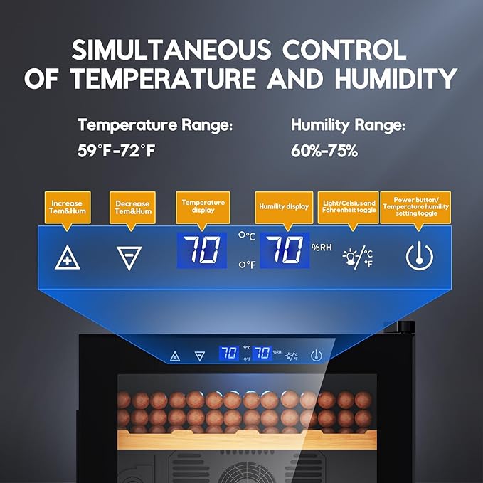Tylza Cigar Humidor Cabinet 50L, Temp & Humidity Control Electric Humidors - Image 2