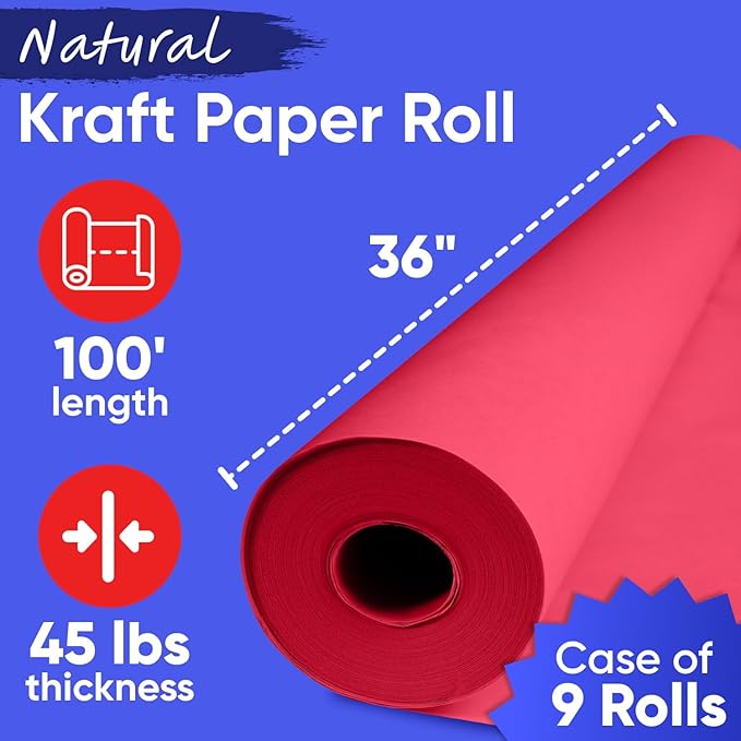 36" x 1200" Red Kraft Paper, 45 lbs Thickness, Kraft Paper - Image 2