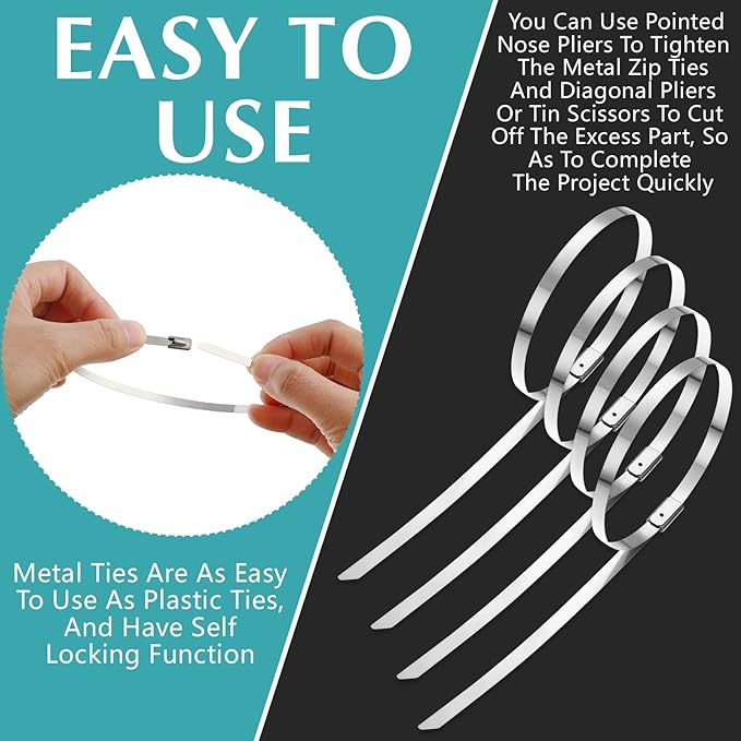 LEIFIDE 500 Pcs Metal Zip Ties 304 Stainless Steel Zip Ties Heavy Duty Self - Image 4