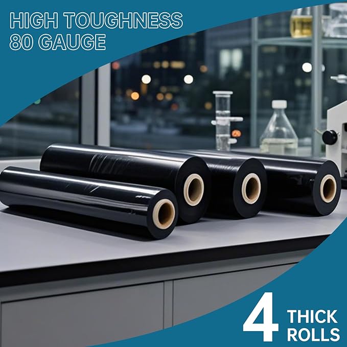 Black Plastic Shrink Wrap Roll, 18 Inch 1500 Feet Stretch Film, 80 Gauge - Image 5