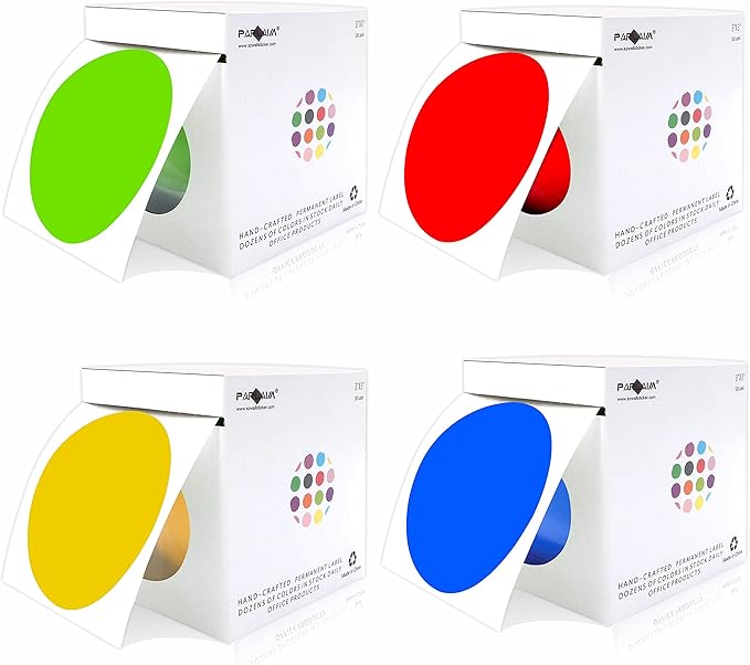 PARLAIM 2000PCS 3 Inch Round Color-Code Circle Dot Sticker Labels, 4 Rolls by PARLAIM
