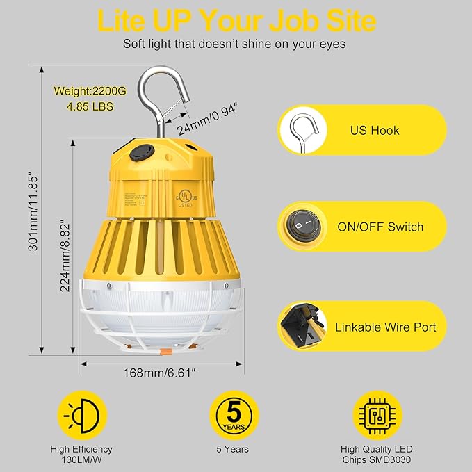 80W LED Temporary Work Light 12000LM 5000K Portable Work Lamp Fixture Daylight - Image 2