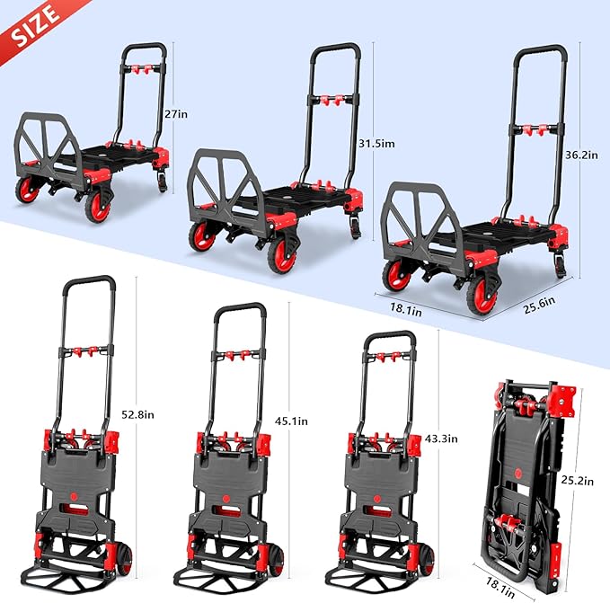 2 in 1 Hand Truck Dolly Foldable, 330LB Folding Hand Truck Heavy Duty Carrying - Image 2