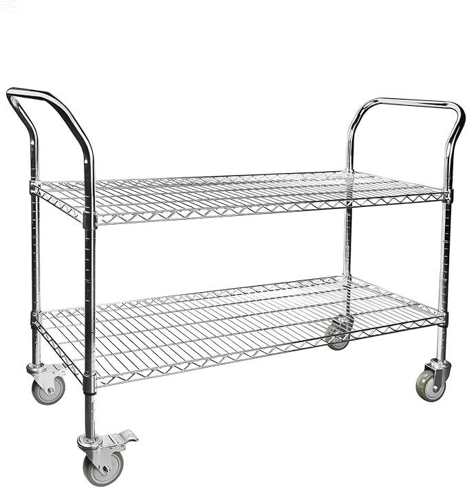 Northsky 2-Shelf Wire Utility Cart on Wheels, Chrome Finish Rolling Metal by NorthSky