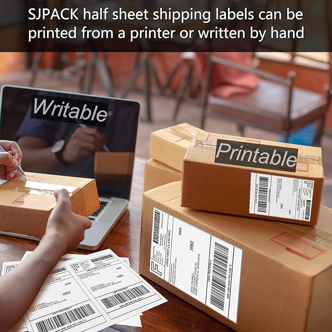 SJPACK 100 Half Sheet Shipping Labels 5-1/2" X 8-1/2" Address Blank Labels - Image 4