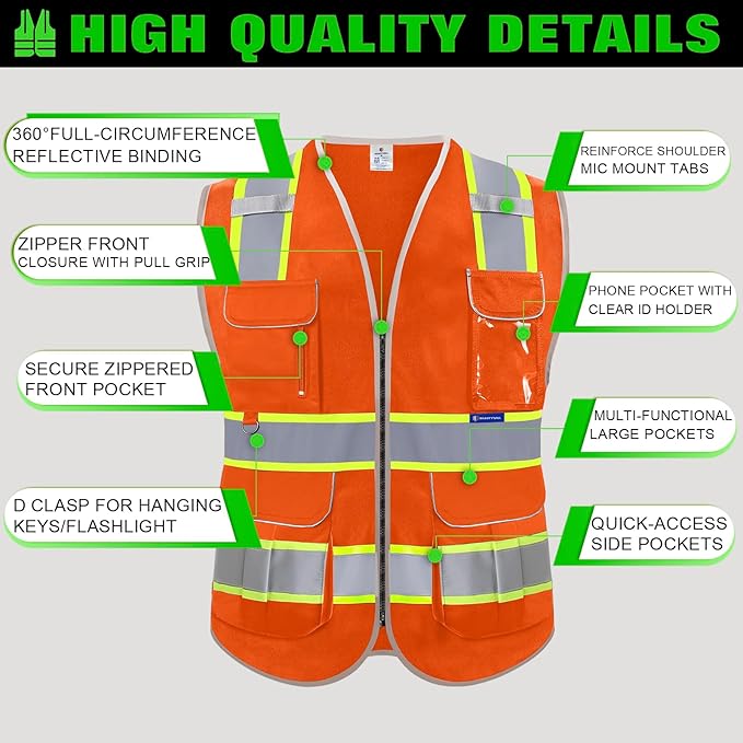 BeautyWill Custom Logo 10/20 Pack Safety Vest Class2 High Visibility Vest - Image 6