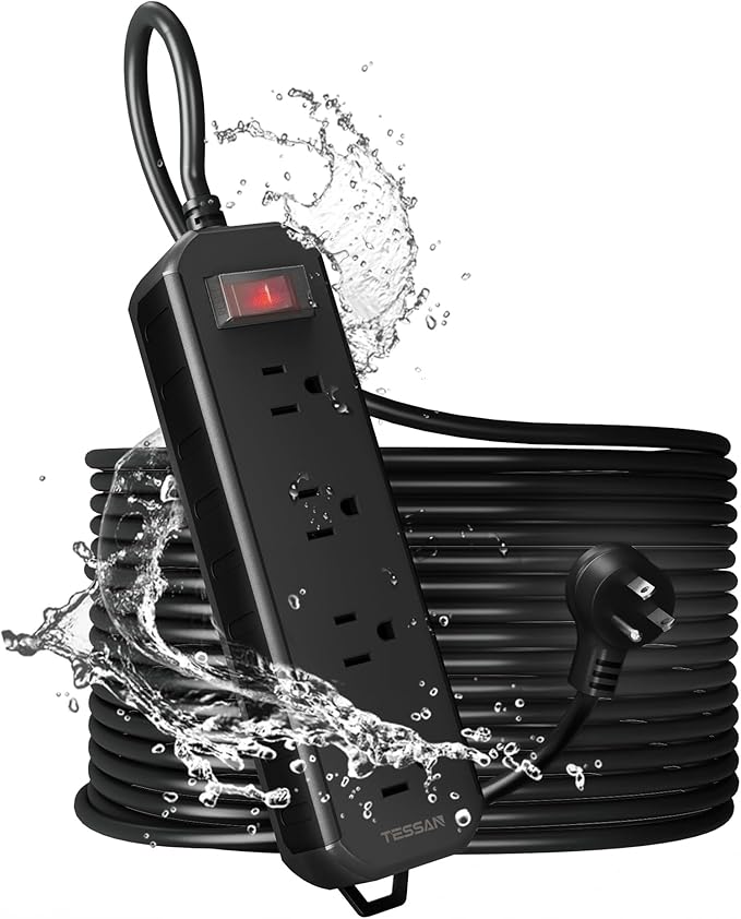 Outdoor Power Strip Weatherproof, TESSAN 50FT Long Extension Cord Waterproof by TESSAN