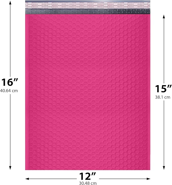 Hot Pink Large Poly Bubble Mailers 12x15 inch | Self Seal Padded Envelopes - Image 2