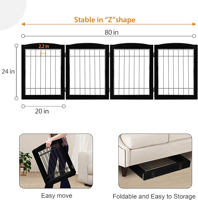 LZRS 4-Panel Extra-Wide Wooden Freestanding Dog Gate: Foldable Solid Wood and - Image 5