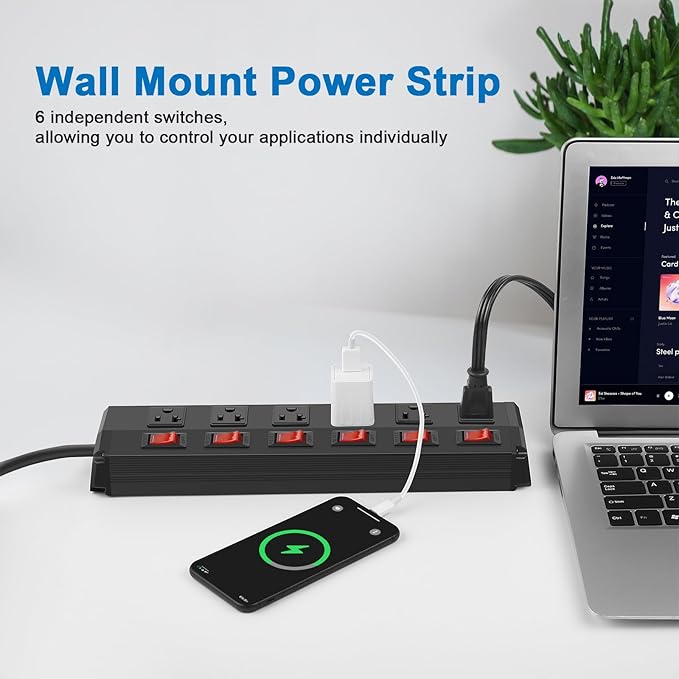CCCEI Metal Power Strip Individual Switches 6 Outlets, Heavy Duty Power Strip - Image 6