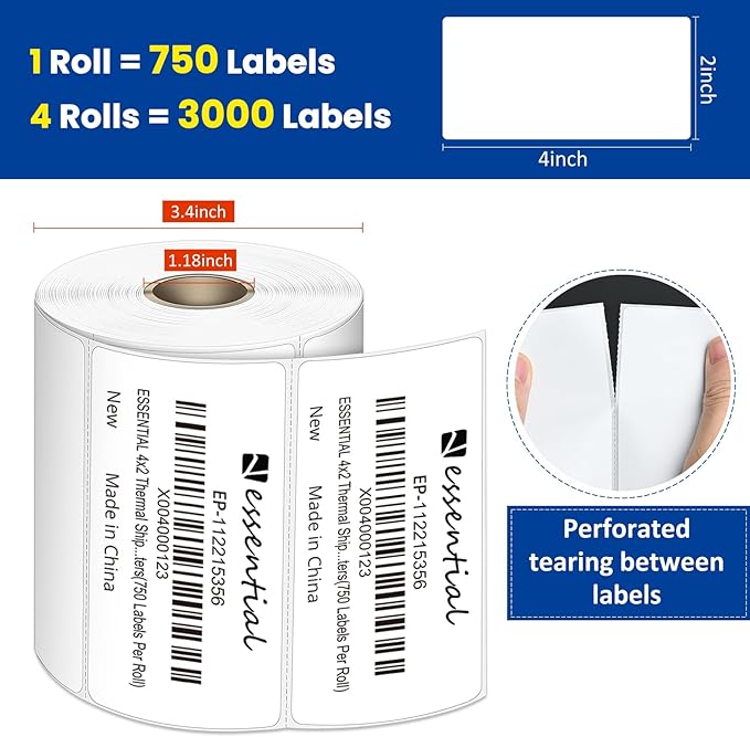 4"X2" Direct Thermal Barcode Labels, Shipping Labels, 750 Tags of Roll - Image 2