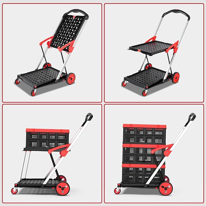 Collapsible Shopping Cart with Wheels, 200 lbs Capacity Grocery Cart on Wheels - Image 2
