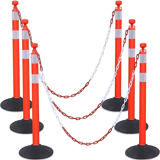 OrangeStar 6 Packs Traffic Delineator Post Cones, Crowd Control Stanchion Sets by OrangeStar
