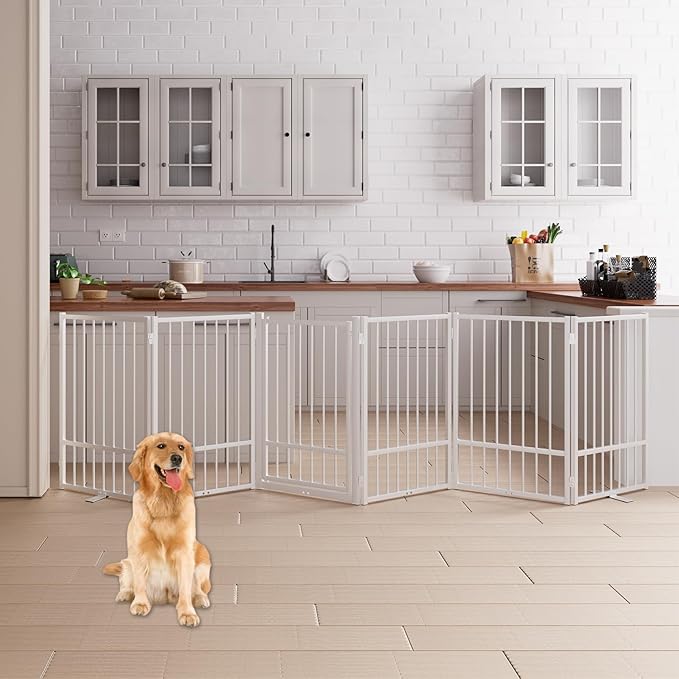 6 Panels Full Metal Freestanding Dog Gates by Unknown
