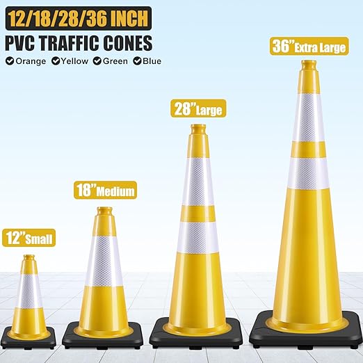 Fluorescent Orange/Green PVC Traffic Cones, Heavy Black Base Parking Lot Cone - Image 3
