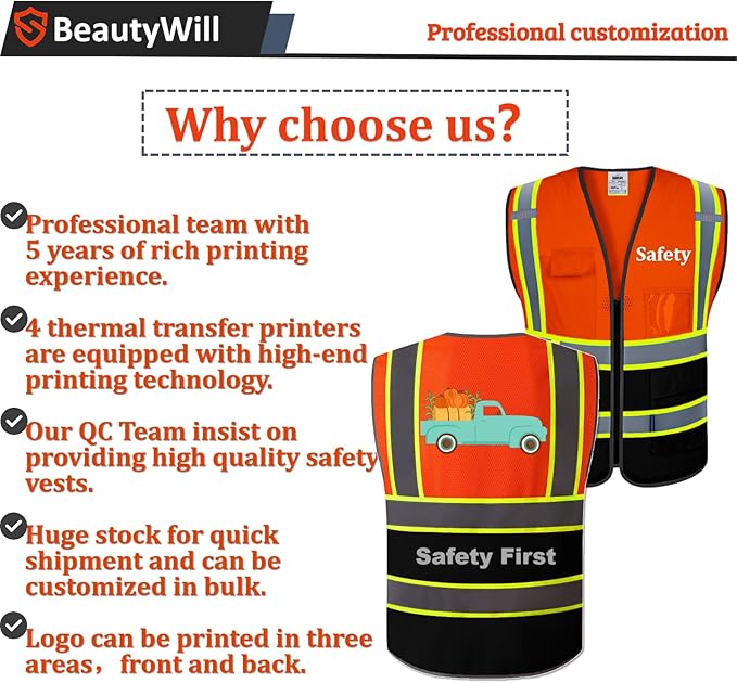 BeautyWill Custom Mesh Safety Vest Customized Logo Class2 High Visibility - Image 3