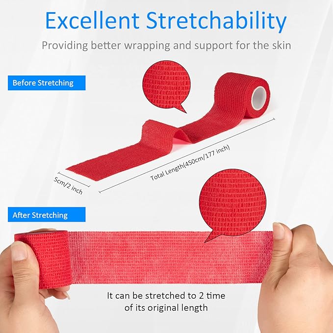 12Pcs 2”x 5 Yards Self Adhesive Bandage Wrap Elastic Bandage Wrap Self Adherent - Image 2