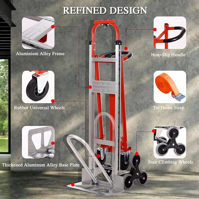 3-in-1 Industrial Convertible Hand Truck Dolly, 1000 lbs Capacity Aluminum Hand - Image 3