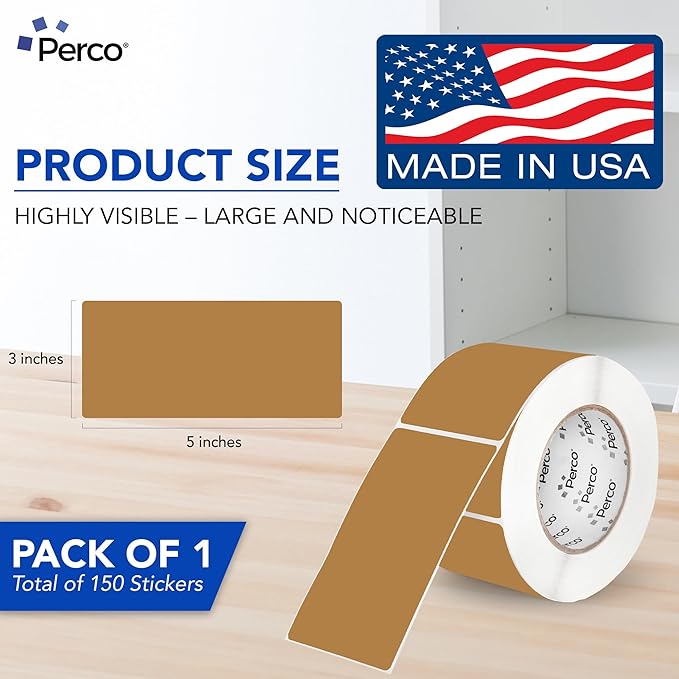 Perco Kraft Brown 3x5 Inch Perforated Sticker Labels — 150 Stickers/Roll — - Image 2