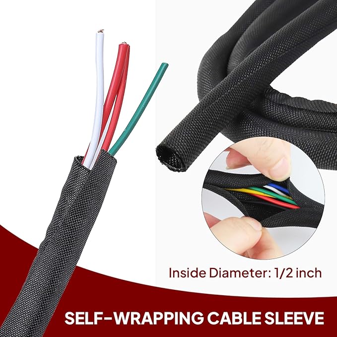 Black Braided Cable Management Sleeves Wire Loom Tubing Cord Protector - Image 2