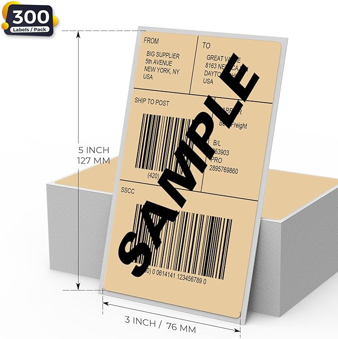Khaki Thermal Labels 3 × 5 Inch Vinyl Self-Adhesive Fanfold Direct Shipping - Image 7