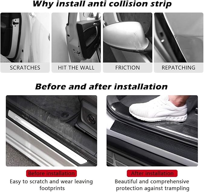 CloudBuyer Universal Car Door Edge Protector, Carbon Fiber 5D Gloss Black Vinyl - Image 2