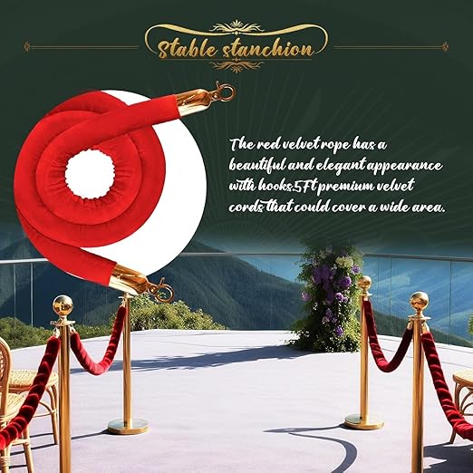 6Pcs Gold Stanchion Post Queue Velvet Ropes and Posts - Image 4