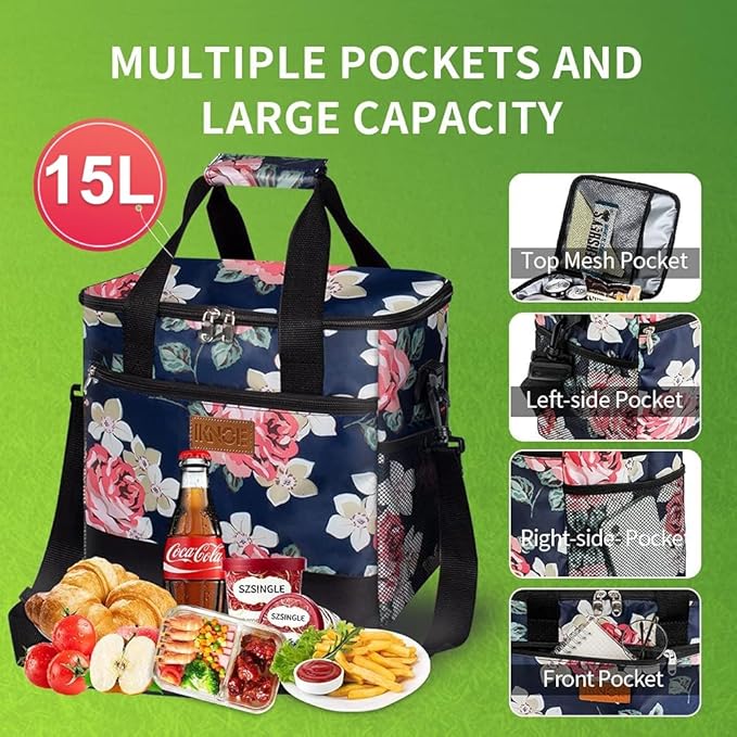 Iknoe Large Cooler Bag Collapsible 24 Can Insulated Bags Leakproof Lunch Cooler - Image 2