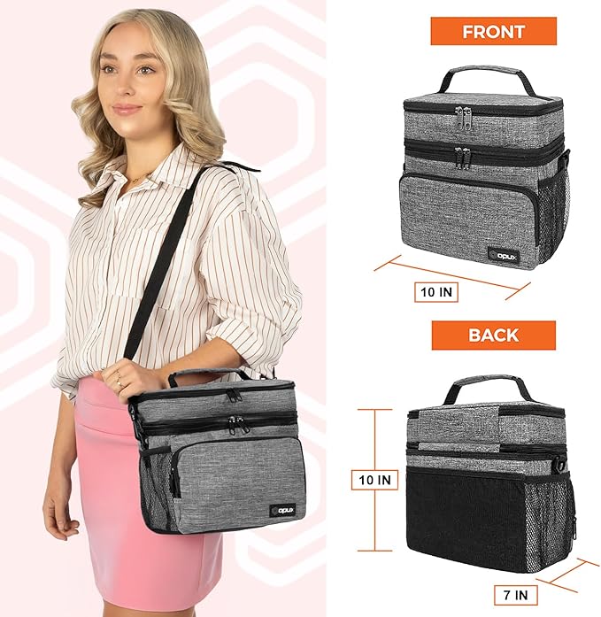 opux Insulated Lunch Bag for Men Women, Large Dual Compartment Cooler Bag - Image 2