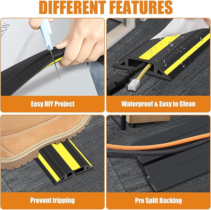 4 ft Cord Covers for Wires on Floor, Heavy Duty PVC Duct Floor Cord Cover - Image 2
