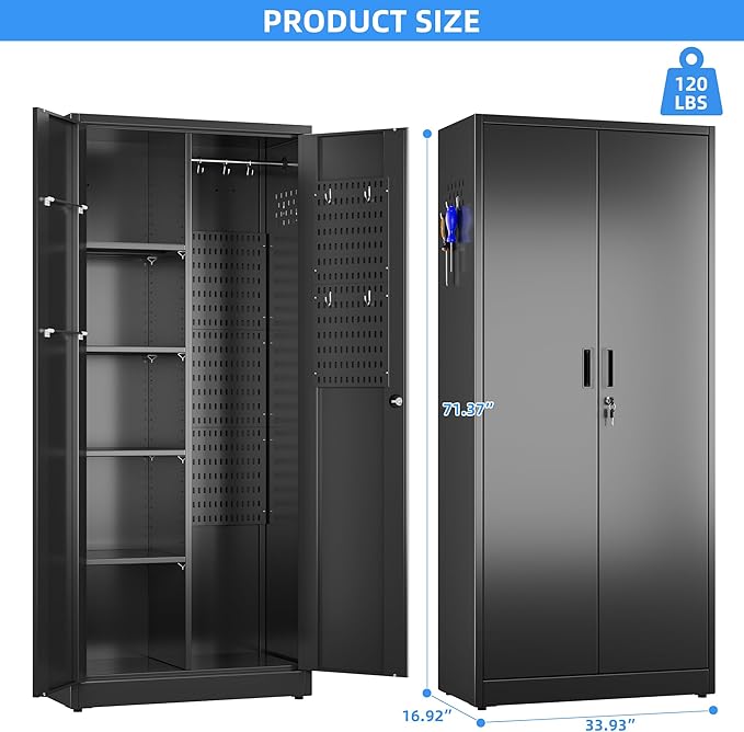 33.93 in Wide Garage Storage Cabinet, Metal Storage Cabinet - Image 2