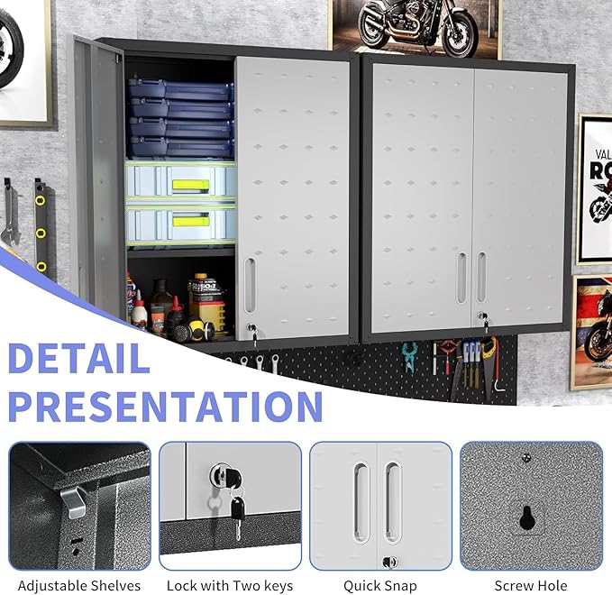Metal Garage Wall Cabinet with Lock, Wall Mounted Metal Storage Cabinets with - Image 4
